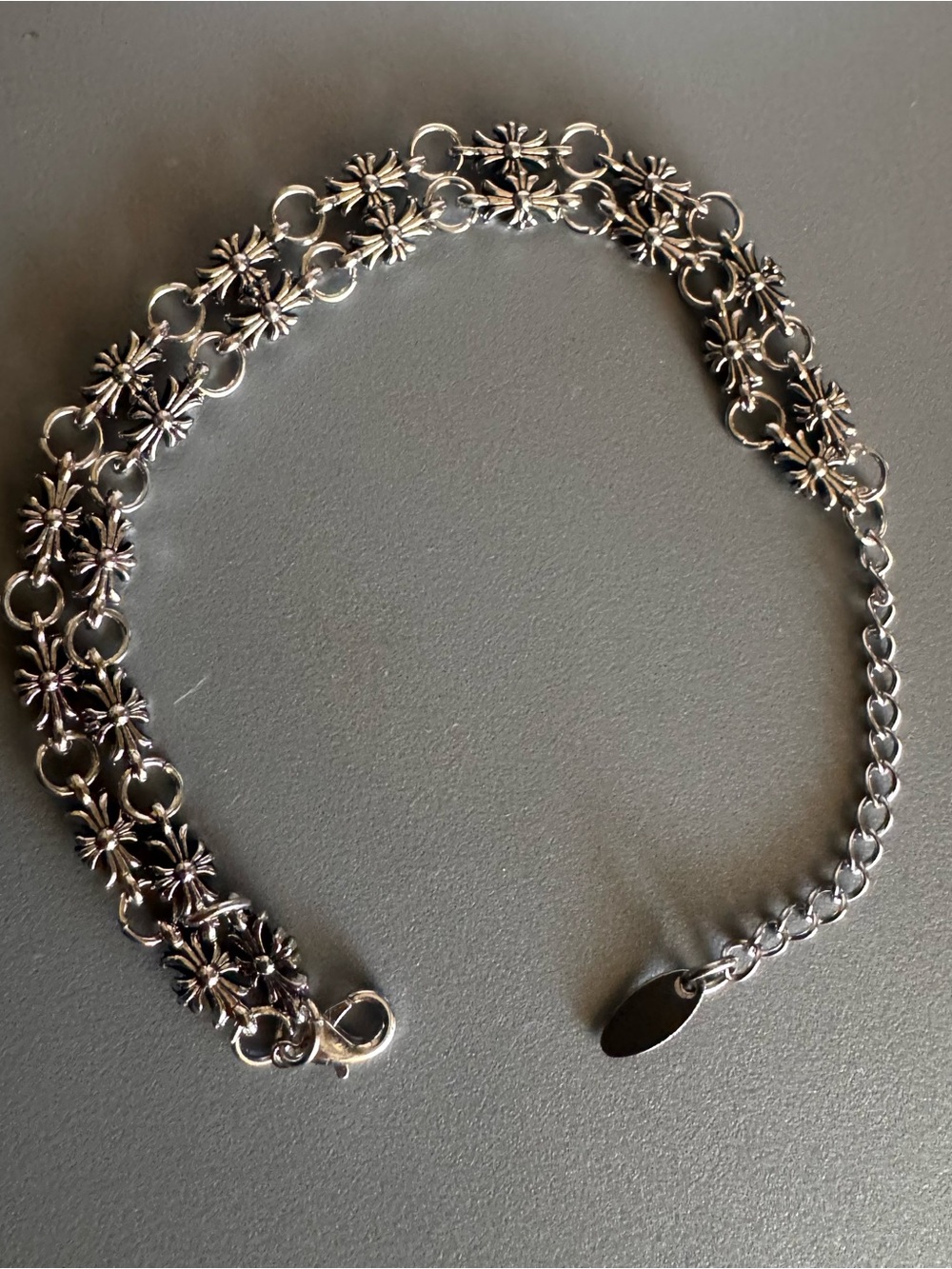 double cross chrome stainless steel bracelet.